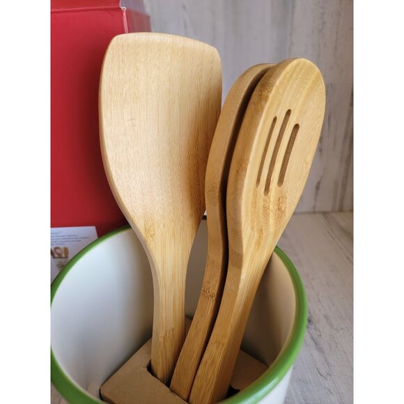 Lenox NEW utensil crock wooden servers holiday mistletoe Xmas decor - Picture 4 of 7